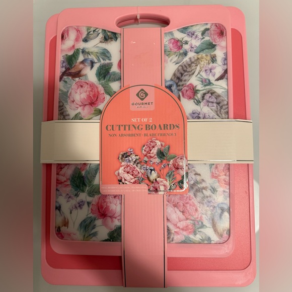 2 pc Pink Floral Cutting Board Set - Picture 2 of 2
